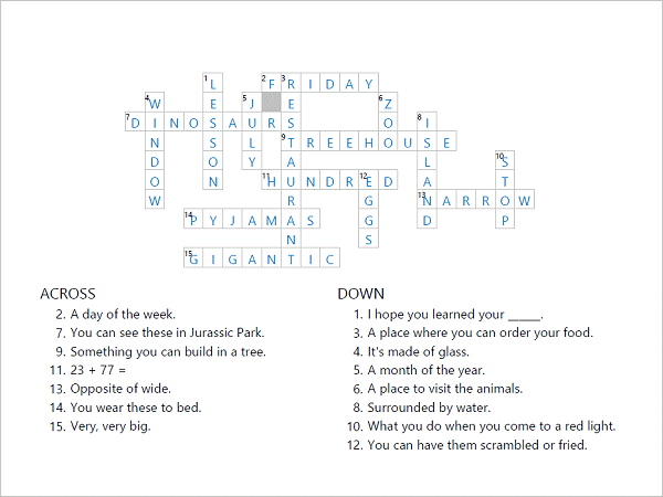 Vocab Menu Unit 6 Level A Crossword Puzzle - WordMint